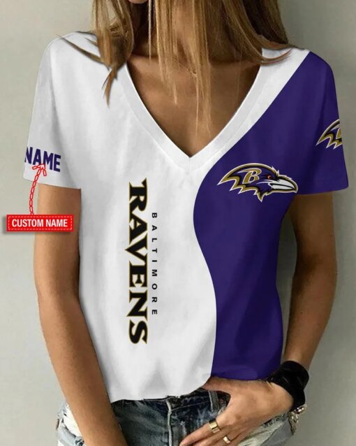 Baltimore Ravens Personalized V-neck Women T-shirt