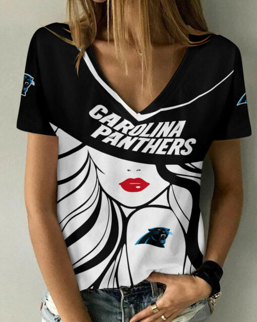 Carolina Panthers Personalized Summer V-neck Women T-shirt 150