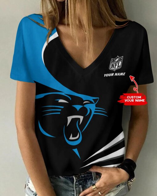 Carolina Panthers Personalized Summer V-neck Women T-shirt BG257