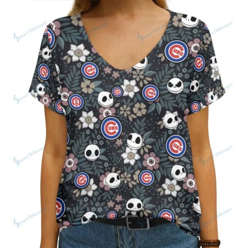 Chicago Cubs Summer V-neck Women T-shirt 18