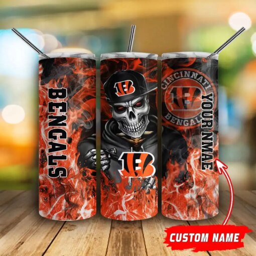 Cincinnati Bengals Personalized Glitter Tumbler With Stainless Steel Straw BG72