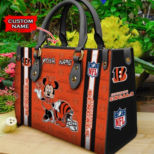 Cincinnati Bengals Personalized Leather Hand Bag BBLTHB510