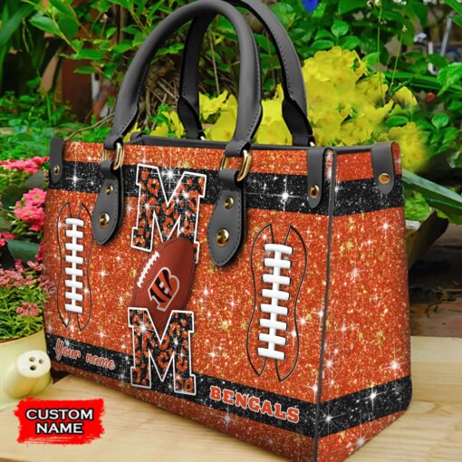 Cincinnati Bengals Personalized Leather Hand Bag BBLTHB574