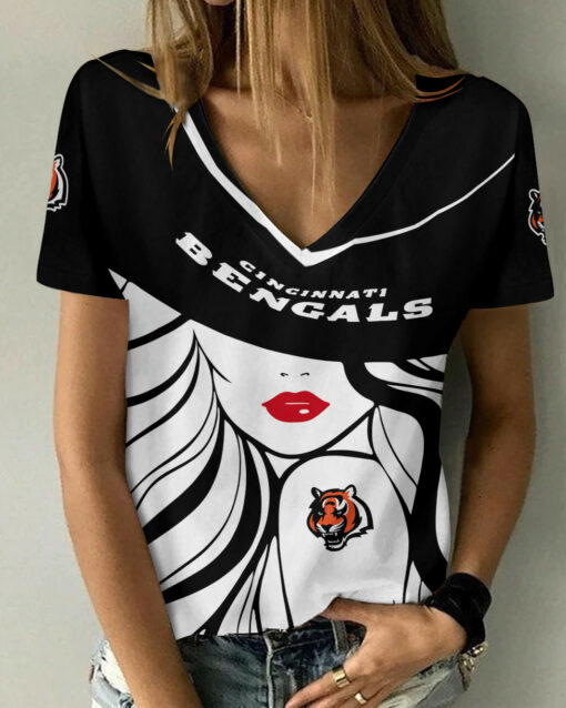 Cincinnati Bengals Personalized Summer V-neck Women T-shirt 147