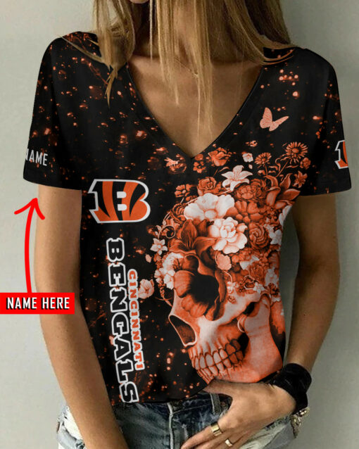 Cincinnati Bengals Personalized Summer V-neck Women T-shirt BG392