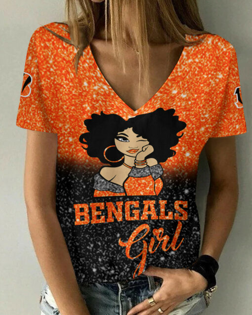 Cincinnati Bengals Personalized Summer V-neck Women T-shirt BG40