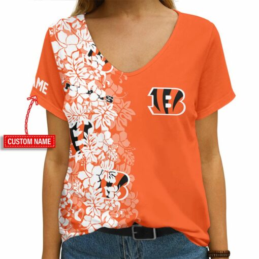 Cincinnati Bengals Personalized V-neck Women T-shirt