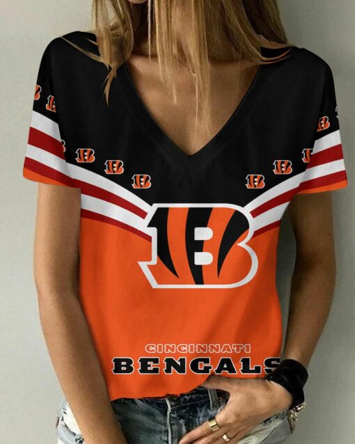 Cincinnati Bengals Personalized V-neck Women T-shirt