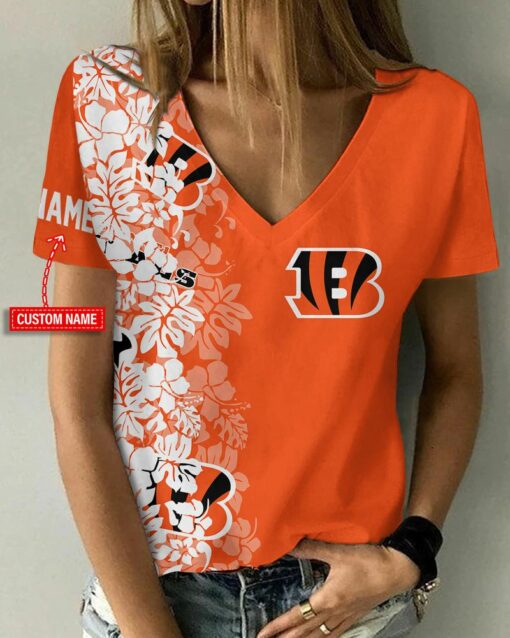 Cincinnati Bengals Personalized V-neck Women T-shirt