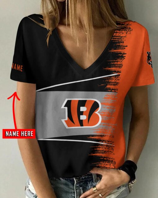 Cincinnati Bengals Personalized V-neck Women T-shirt AGC16