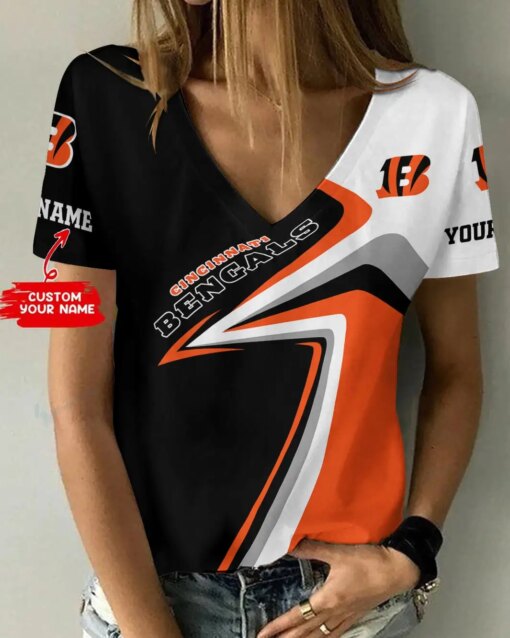 Cincinnati Bengals Personalized V-neck Women T-shirt BG494