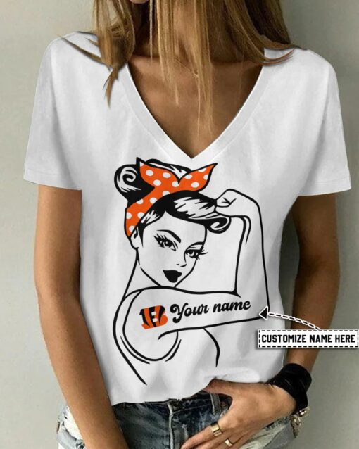 Cincinnati Bengals Personalized V-neck Women T-shirt BG534