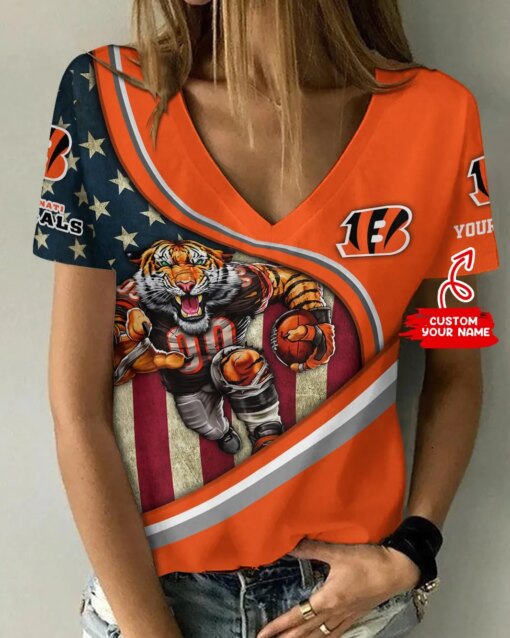 Cincinnati Bengals Personalized V-neck Women T-shirt BG581