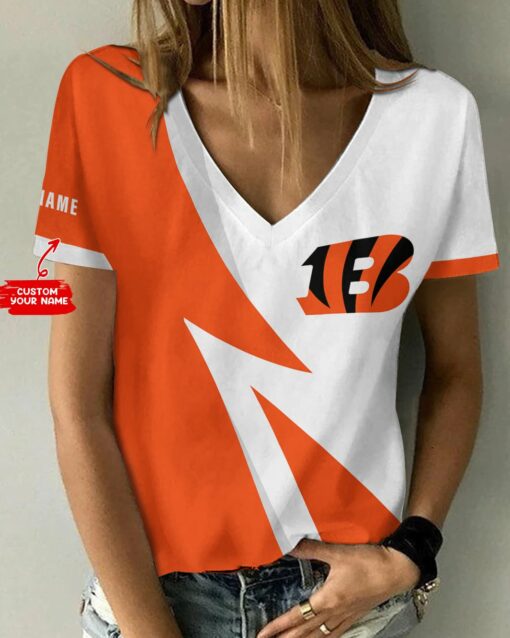 Cincinnati Bengals Personalized V-neck Women T-shirt BG904