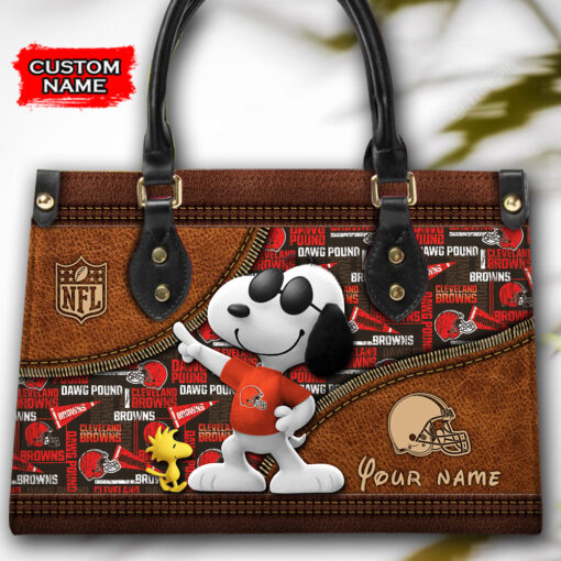 Cleveland Browns Personalized Leather Hand Bag BBLTHB543