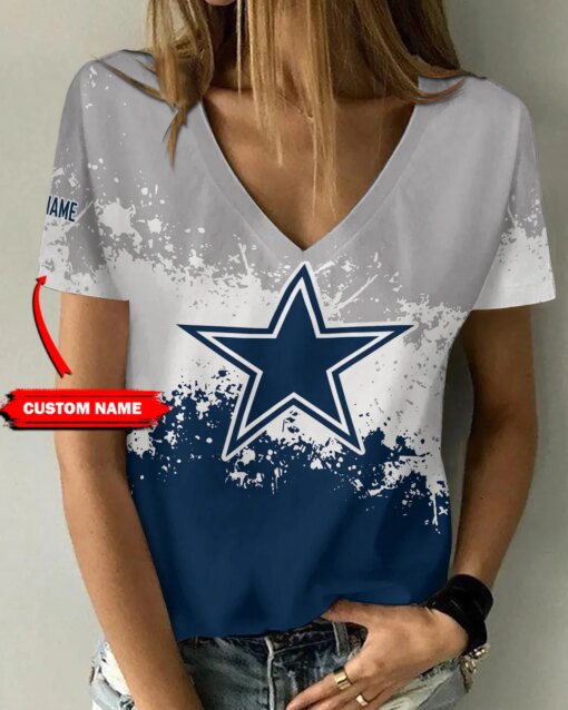 Dallas Cowboys Personalized V-neck Women T-shirt AGC18