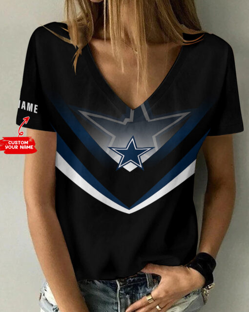 Dallas Cowboys Personalized V-neck Women T-shirt AGC85