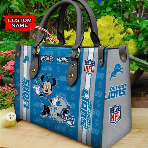 Detroit Lions Personalized Leather Hand Bag BBLTHB514