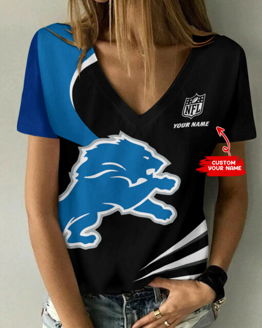 Detroit Lions Personalized Summer V-neck Women T-shirt BG256