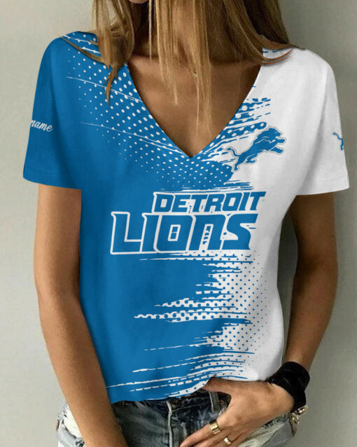 Detroit Lions Personalized Summer V-neck Women T-shirt BG317