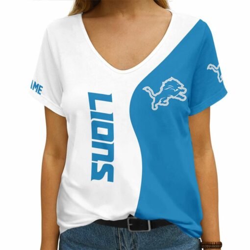 Detroit Lions Personalized V-neck Women T-shirt