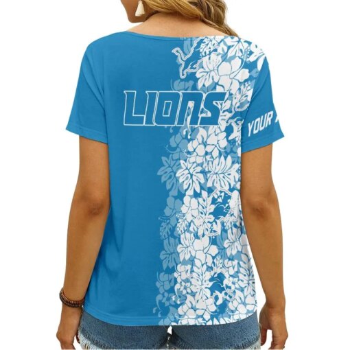 Detroit Lions Personalized V-neck Women T-shirt