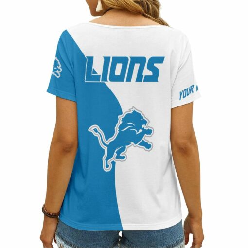 Detroit Lions Personalized V-neck Women T-shirt