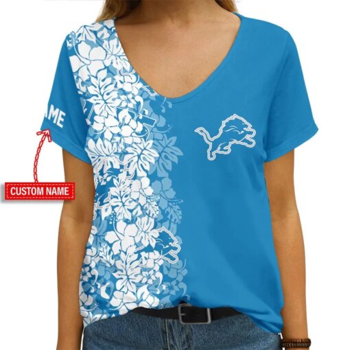 Detroit Lions Personalized V-neck Women T-shirt