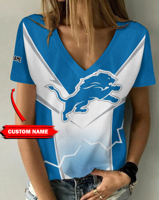 Detroit Lions Personalized V-neck Women T-shirt AGC58