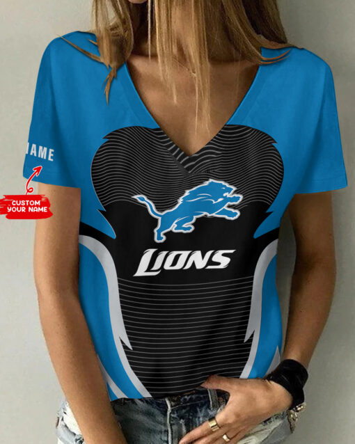 Detroit Lions Personalized V-neck Women T-shirt AGC89