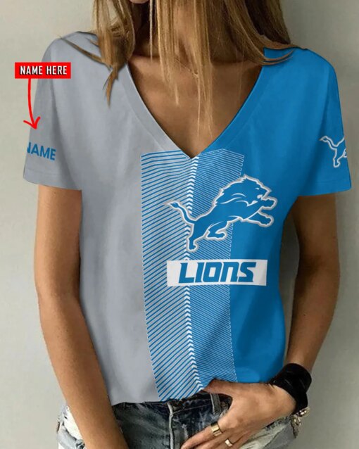 Detroit Lions Personalized V-neck Women T-shirt AGCWTS218