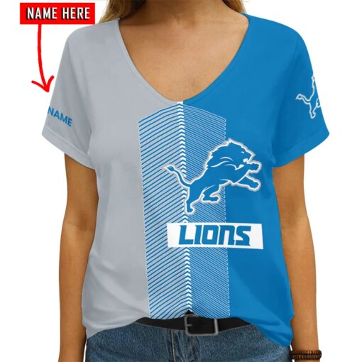 Detroit Lions Personalized V-neck Women T-shirt AGCWTS218