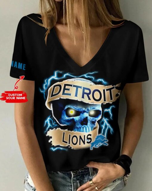 Detroit Lions Personalized V-neck Women T-shirt BG784