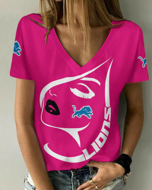 Detroit Lions Summer V-neck Women T-shirt 135