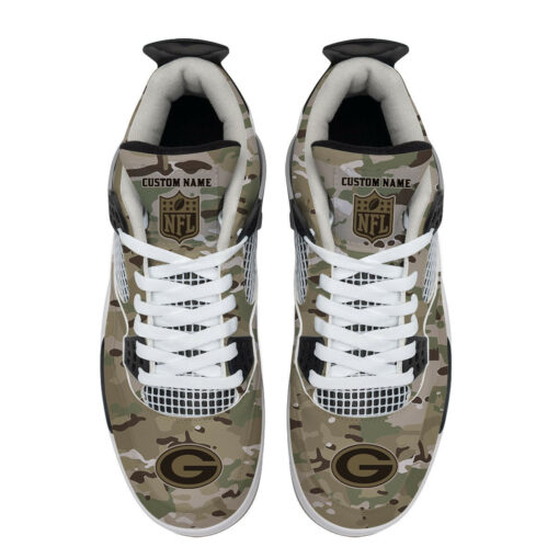 Green Bay Packers Camo Personalized AJ4 Sneaker BG31