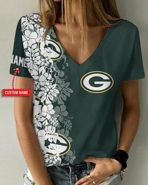 Green Bay Packers Personalized V-neck Women T-shirt