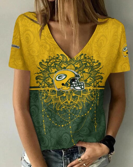 Green Bay Packers Personalized V-neck Women T-shirt AGCWTS136