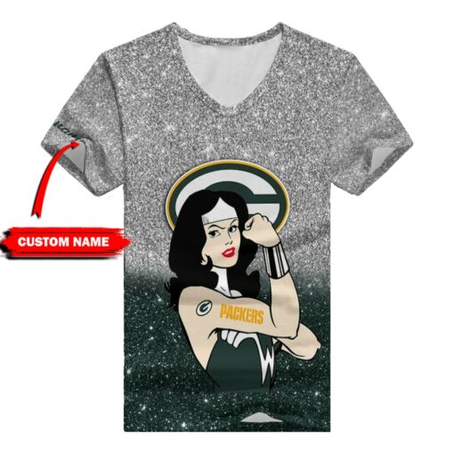 Green Bay Packers Personalized V-neck Women T-shirt BG761