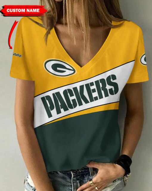 Green Bay Packers Personalized V-neck Women T-shirt BG837