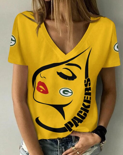 Green Bay Packers Summer V-neck Women T-shirt 137