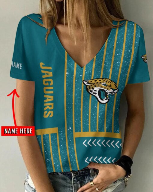 Jacksonville Jaguars Personalized V-neck Women T-shirt AGC29