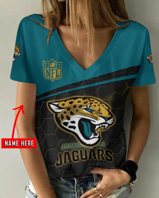 Jacksonville Jaguars Personalized V-neck Women T-shirt AGC39