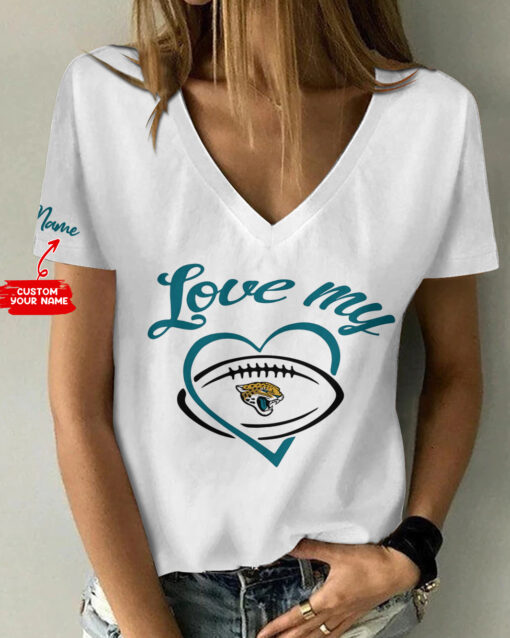 Jacksonville Jaguars Personalized V-neck Women T-shirt AGC48