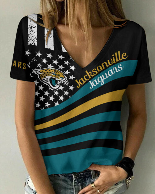 Jacksonville Jaguars Summer V-neck Women T-shirt BG269