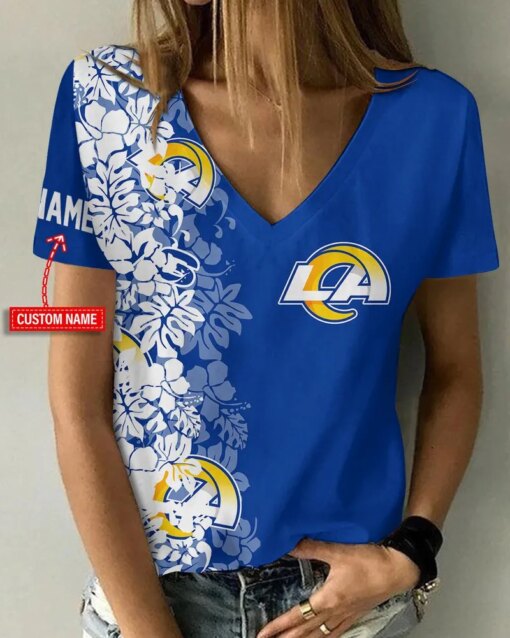 Los Angeles Rams Personalized V-neck Women T-shirt