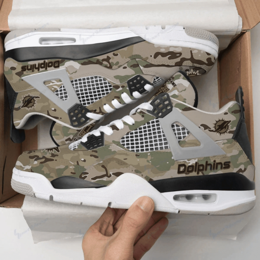 Miami Dolphins Camo Personalized AJ4 Sneaker BG28