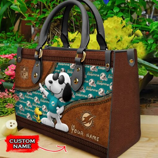 Miami Dolphins Personalized Leather Hand Bag BBLTHB555