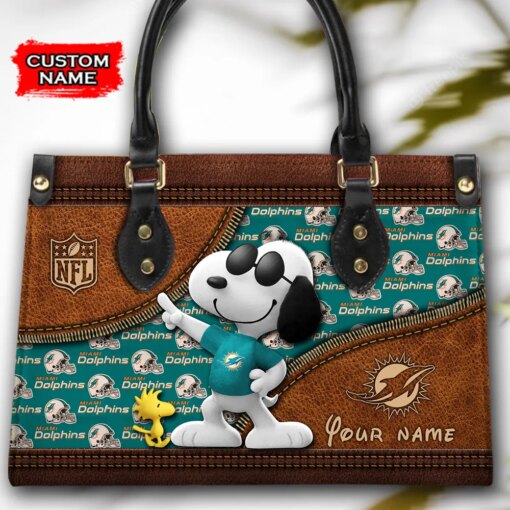 Miami Dolphins Personalized Leather Hand Bag BBLTHB555