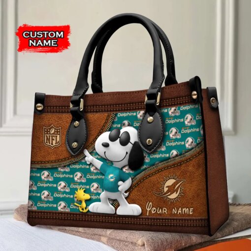 Miami Dolphins Personalized Leather Hand Bag BBLTHB555