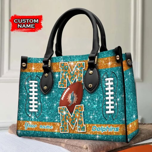 Miami Dolphins Personalized Leather Hand Bag BBLTHB587